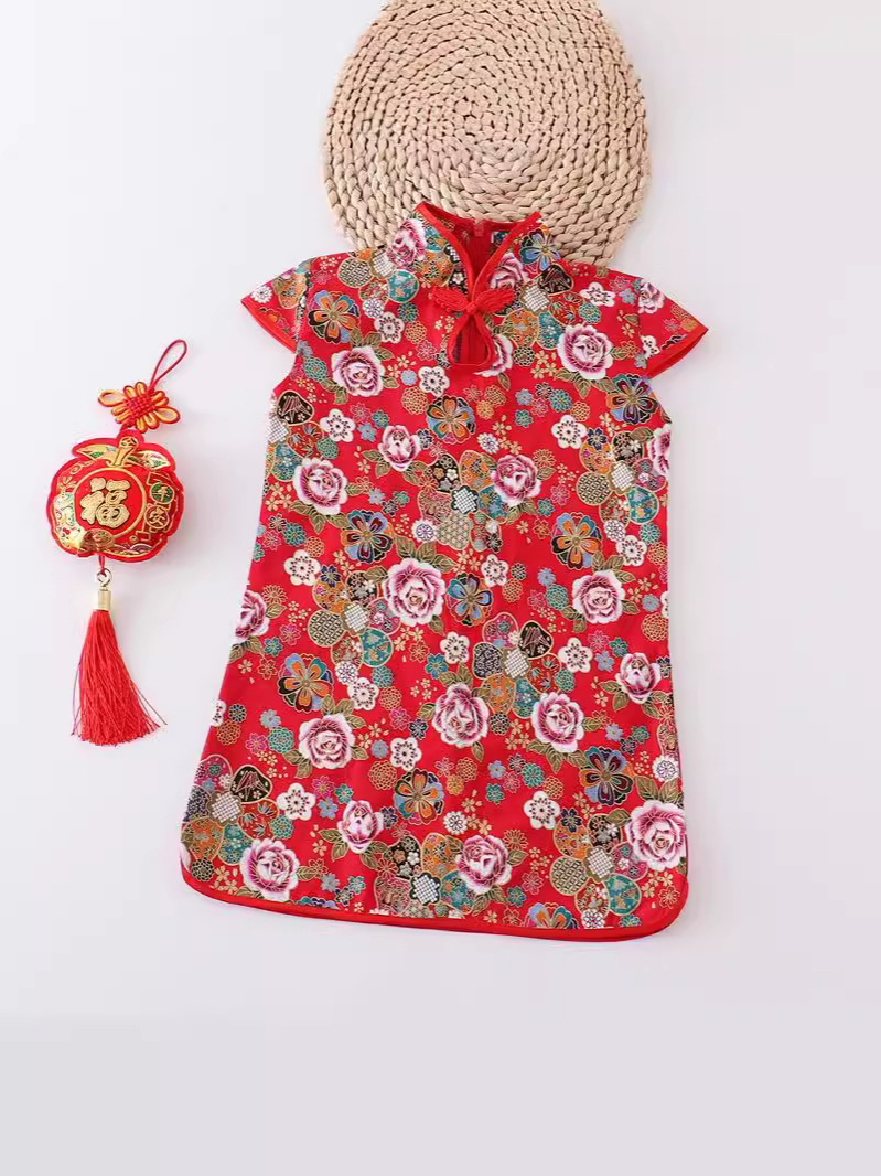 Summer Dress Girls' Cheongsam Performance Clothes Hanfu Tang Suit Chinese Style Festive New Year Happy New Year Princess dress dress