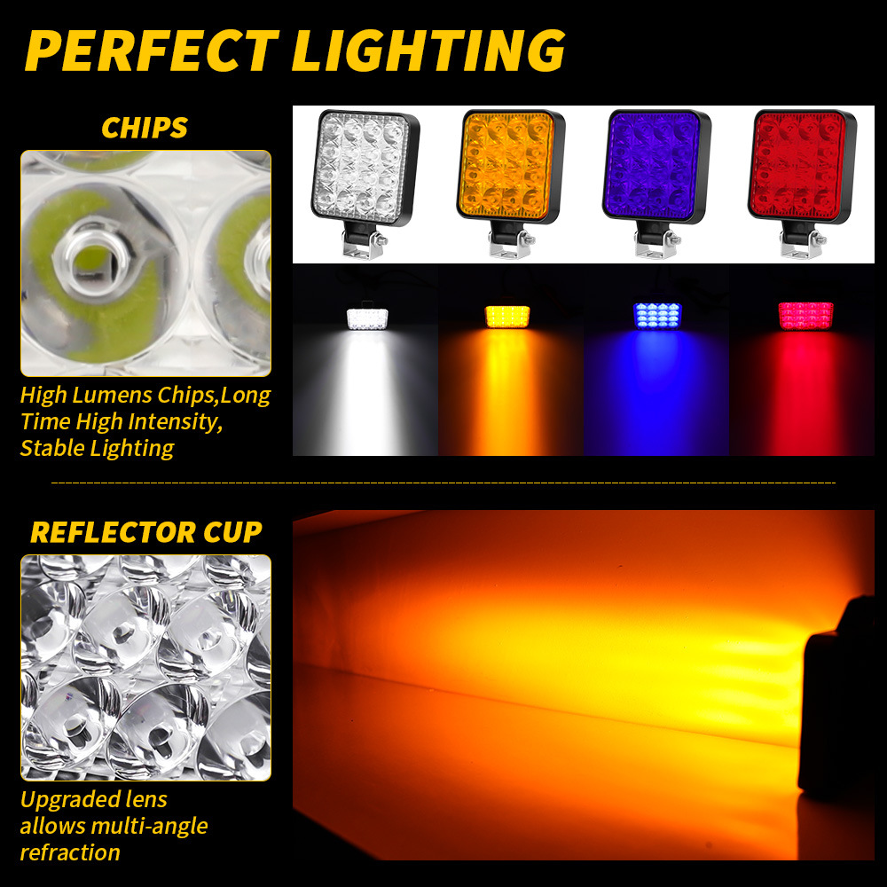 DXZ car LED work light 12v mini plastic square 16 light 48W driving assist light modified headlight