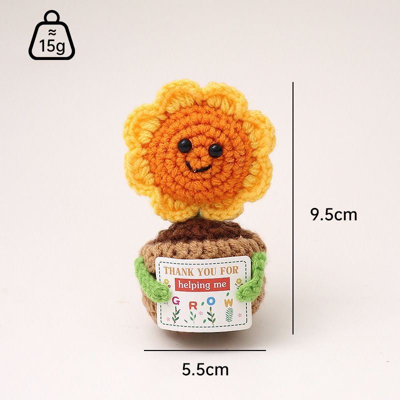 Cross-border New Funny Plants Cross-border Positive Energy Potted Plants Handmade Wool Crocheted Love Doll Ornaments
