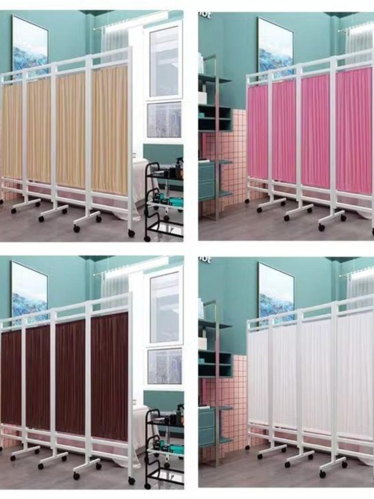 Folding Screen Movable Partition Divider Hospital Medical Iron Fabric Health Room Clinic Beauty with Wheels Cross-Border