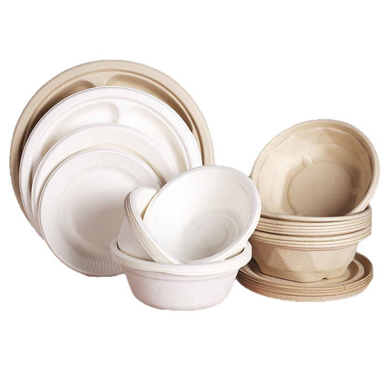 Disposable Paper Plate, Paper Bowl, Sugarcane Pulp, Biodegradable Barbecue Birthday Cake Plate, Bone Butterfly Meal Bowl, Round Plate, Painting Plate