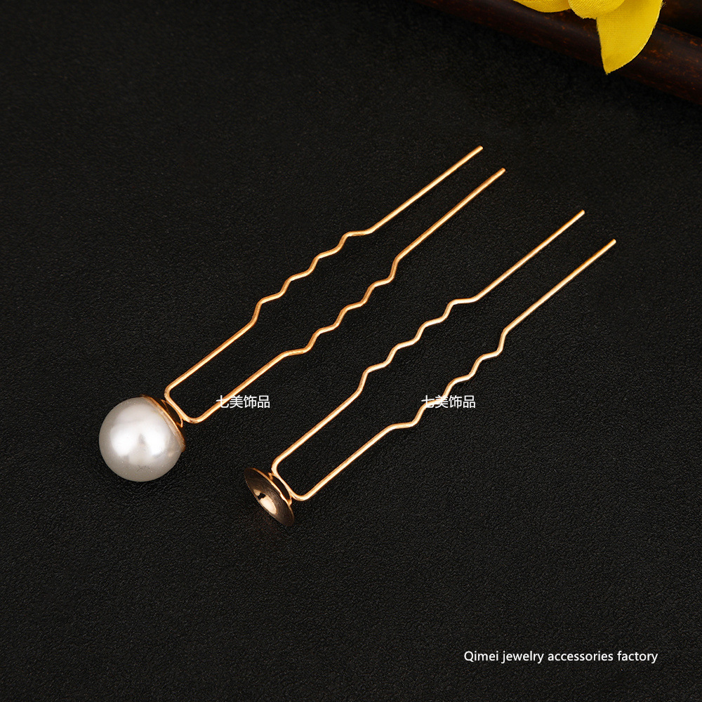 Simple European and American style bridal hair accessories U-shaped clip pin pearl hair pin vintage hair clasp headwear 6.5CM