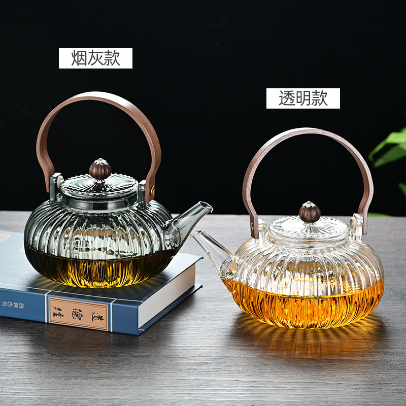 Glass flower teapot with beam teapot teacup suit wholesale tea set stove boiling water teapot heat-resistant thickened teapot