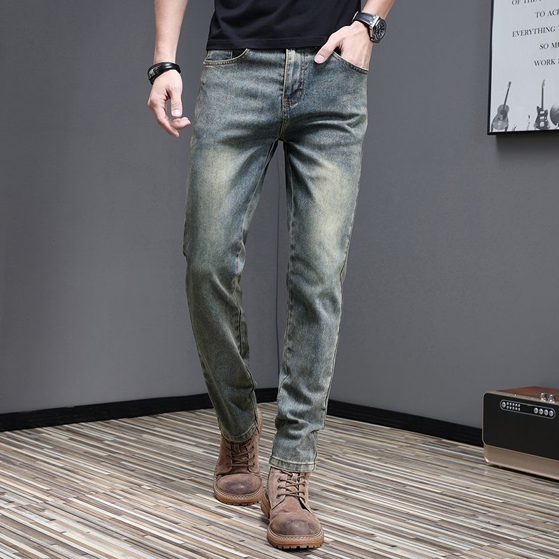 Новые мужские узкие джинсы 2025 года, модные, с эластичными вставками, корейский стиль, прямые длинные брюки