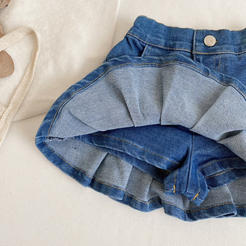 Girls' Denim Pleated Skirt Pants Children's Wear 2023 Summer Korean Style Baby Girl Stretch Short Skirt 52901 Skirt