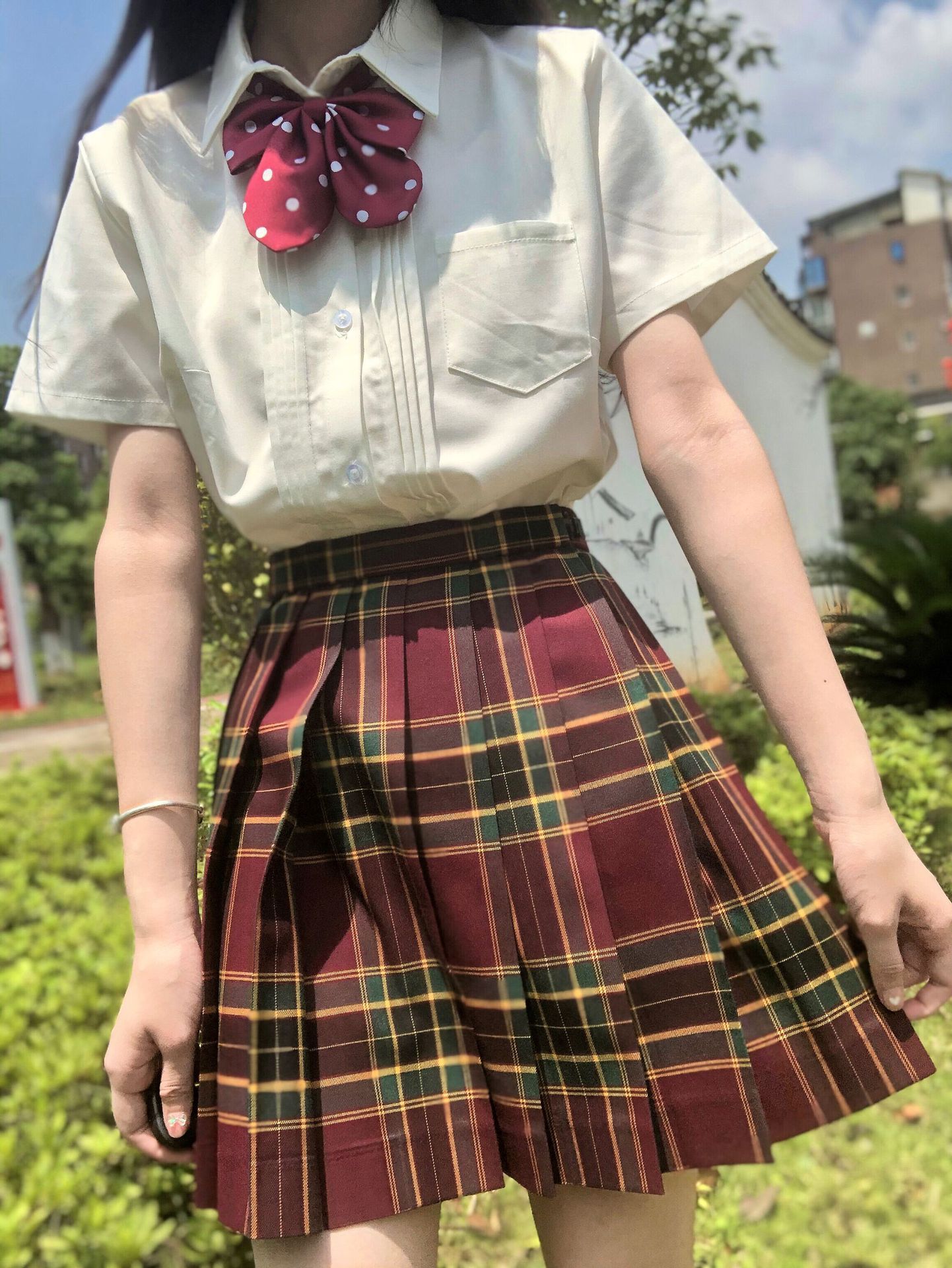 Tr Fabric Accordion Pleated Shirt Jk Uniform Basic Milk White Long-Sleeved Short-Sleeved Versatile Jk Shirt Summer Preppy Style