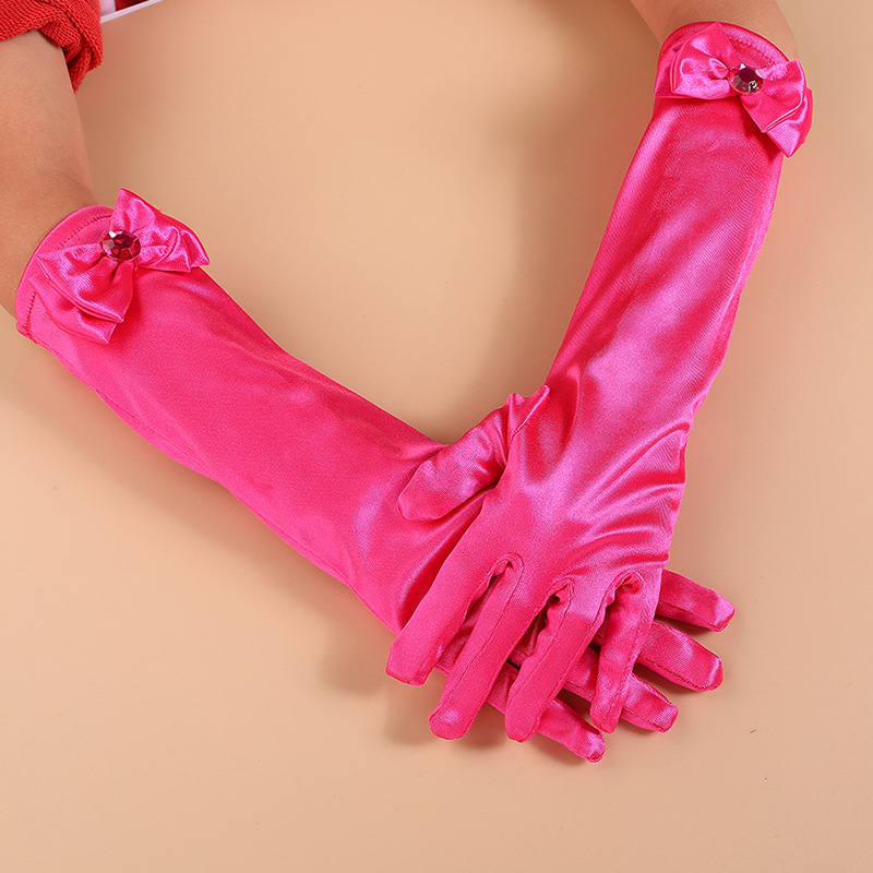 Factory direct children's satin bow gloves children's performance party dress accessories sunscreen long girl