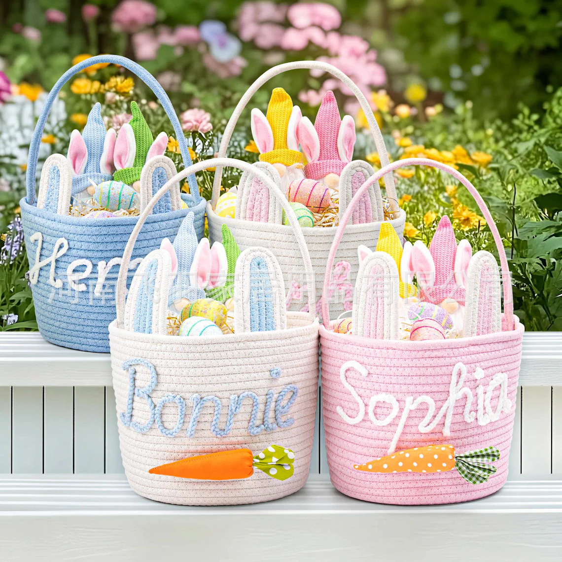 Factory Direct Sales Easter Basket Cross-Border Easter Egg Tote Basket Cotton String Candy Bag Storage Basket