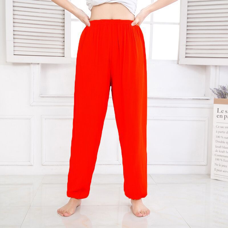 Men's and Women's Lantern Pants Cotton Silk Trousers Artificial Cotton Anti-mosquito Pants Yoga Thin Dancing Wide-leg Adult's Tai Chi Pants for Summer