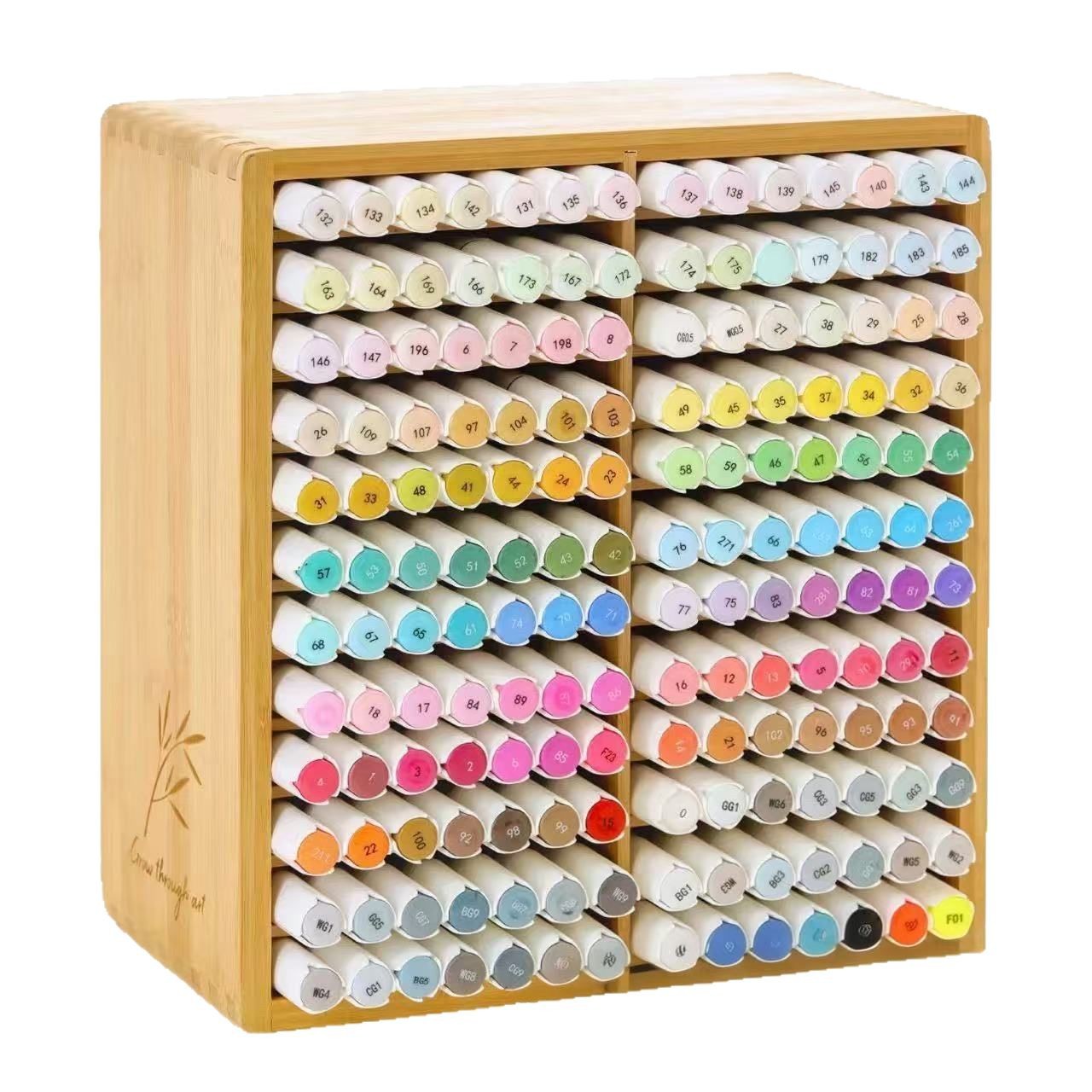 Bamboo wood desktop watercolor pen storage box office pen holder children oil painting stick painting brush storage rack multi-layer wooden frame