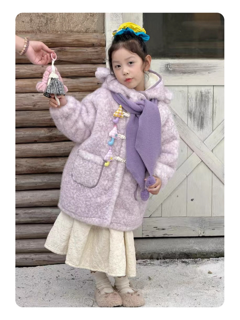 Girls' Fleece Jacket Autumn and Winter 2025 New Cute Umbrella Fur Sweater Baby Winter Warm Hooded Top