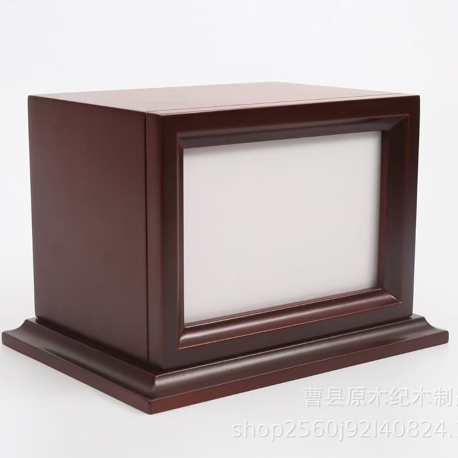 Wooden Pet Urn Pull-Out Cover Animal Funeral Supplies Urn with Photo Frame Cremated Ashes Commemorative Wooden Box