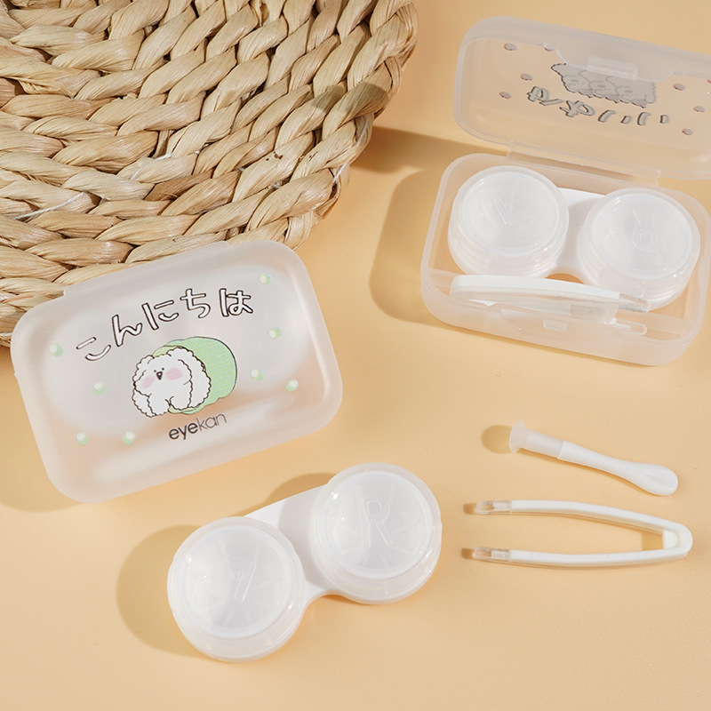 Eyekan contact lens box companion double beauty pupil box portable with mirror cute pattern factory straight hair