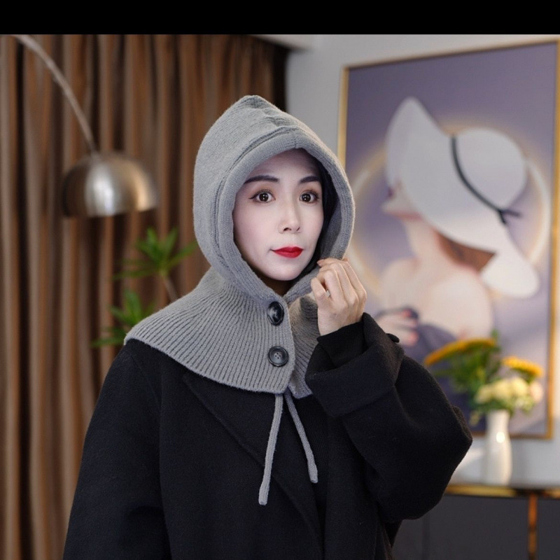 South Korea Balaclava Hat Autumn and Winter Warm Hat Women's Fashion Scarf One-piece Knitted Ear Protection Wool Hat