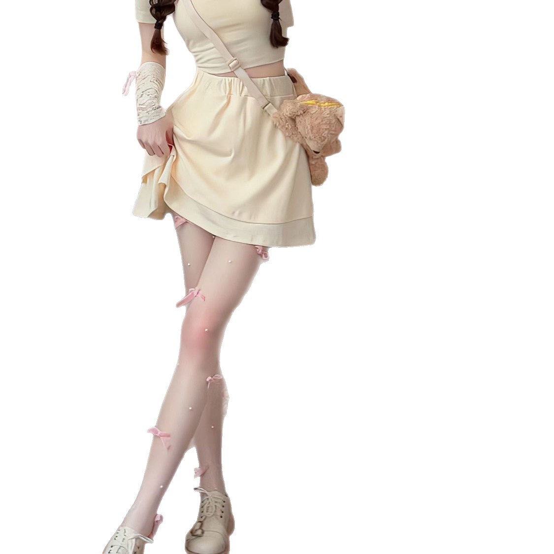 Lolita Sweet Sexy Pure Desire White Stockings Women's Ballet Style Bow Pearl Mary Jane Lace Stockings Women