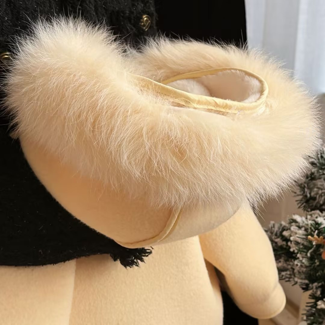 2024 Winter Korean Style Baby Girl New Year Children's Clothing Girls Bow Velvet Hooded Woolen Coat Warm Velvet Feel