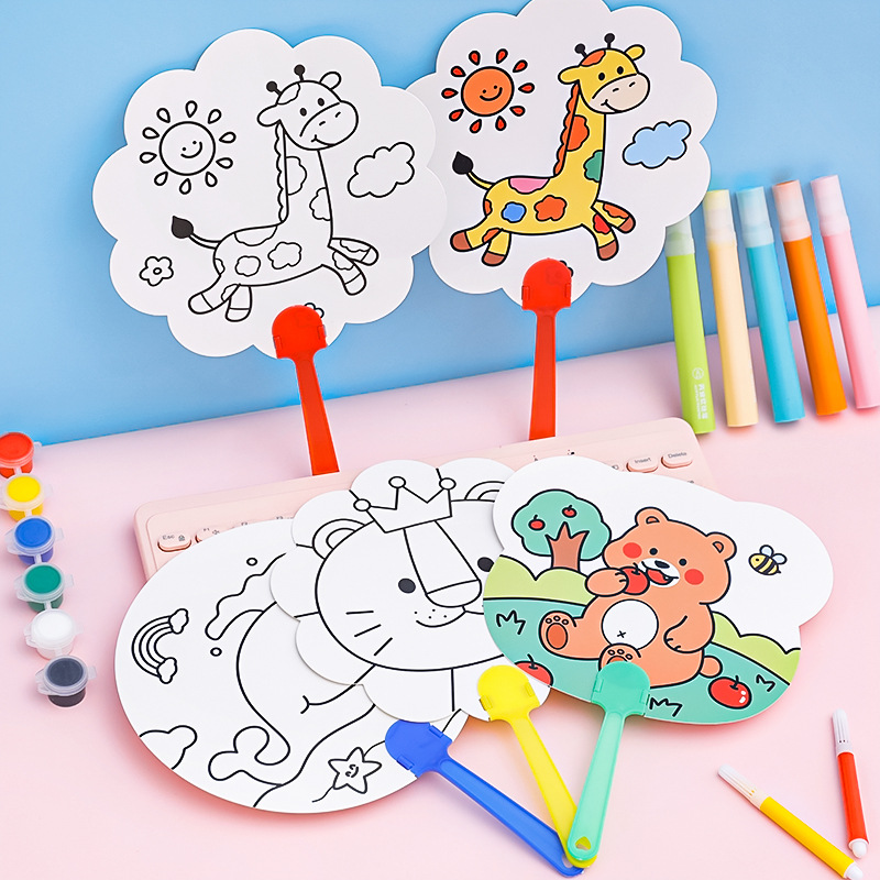 Children's Cartoon DIY Graffiti Fan Kindergarten Handmade Educational Gifts Pupils Painted Small Fan