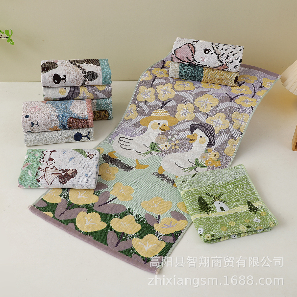 Pure Cotton Gauze Towel Four-Layer Adult Household Cotton Gauze Water-Absorbent Quick-Drying Cartoon Jacquard Cute Bath Towel Women's New Style