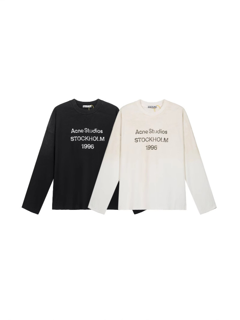 Spring and Summer 1996 Washed Frayed Distressed Letter Print High Street Long-Sleeved Loose Long-Sleeved T-Shirts for Men and Women Couples