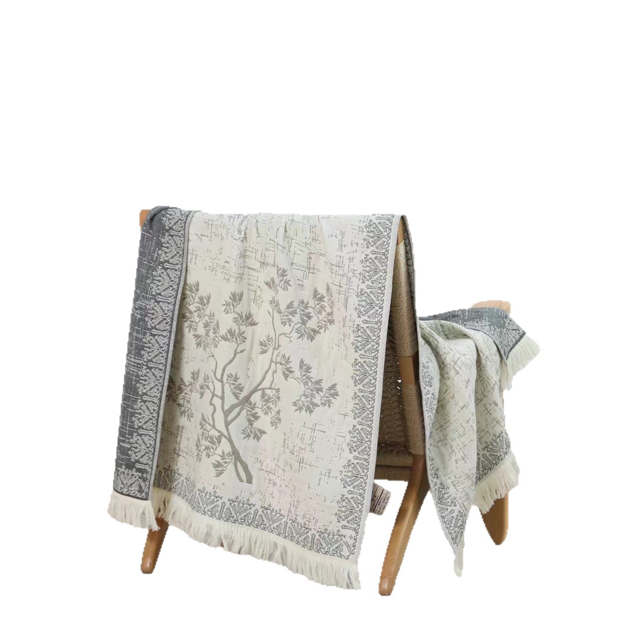 Foreign Trade Hemp Bath Towels Can Be Ordered with Logos, 4-Layer Gauze Jacquard Cotton Plus Hemp, Soft and Breathable Bath Towels