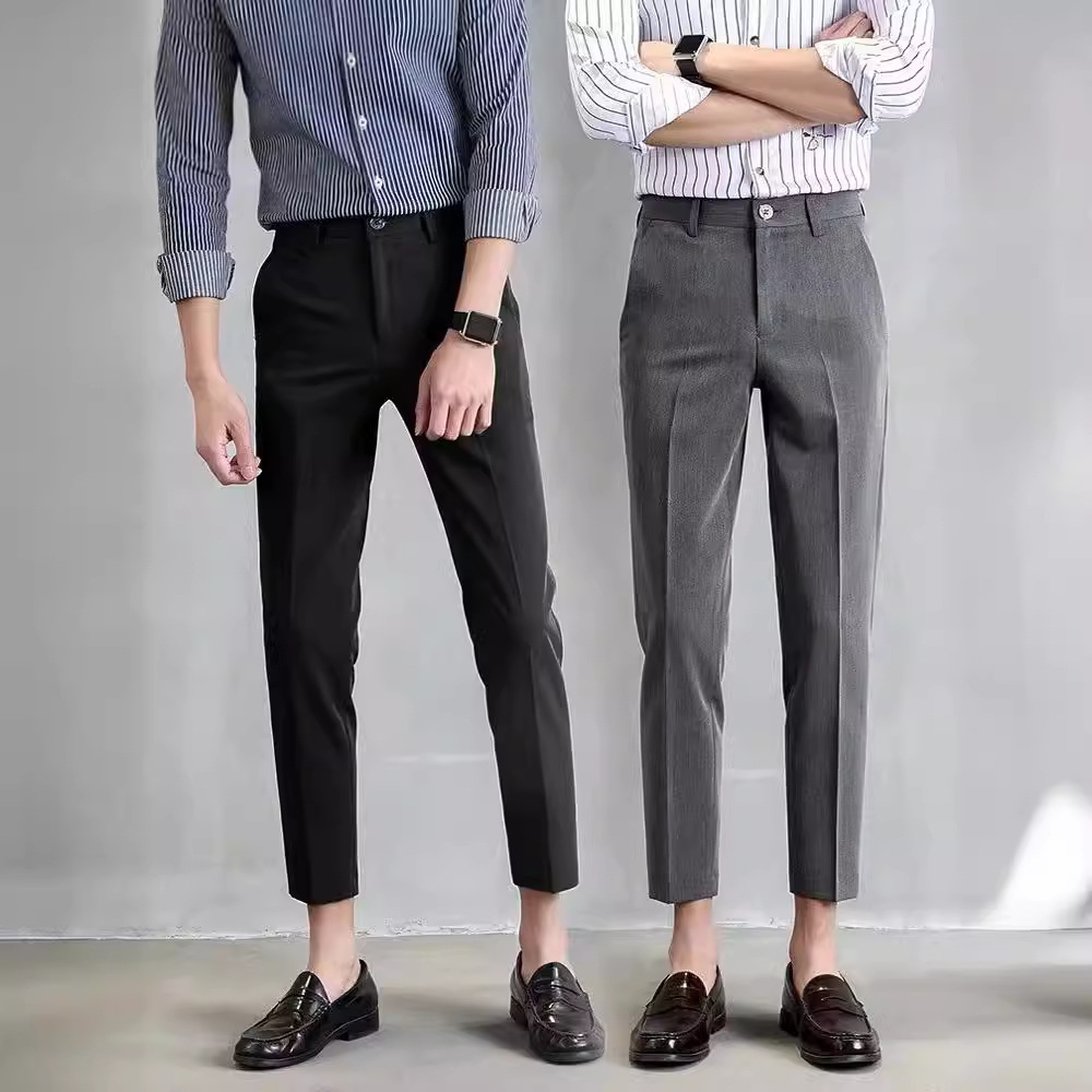 Black Small Suit Pants Men's Ankle-length Pants Straight Slim-fit Small Foot Casual Korean Style Trendy Men's Suit Trendy Pants