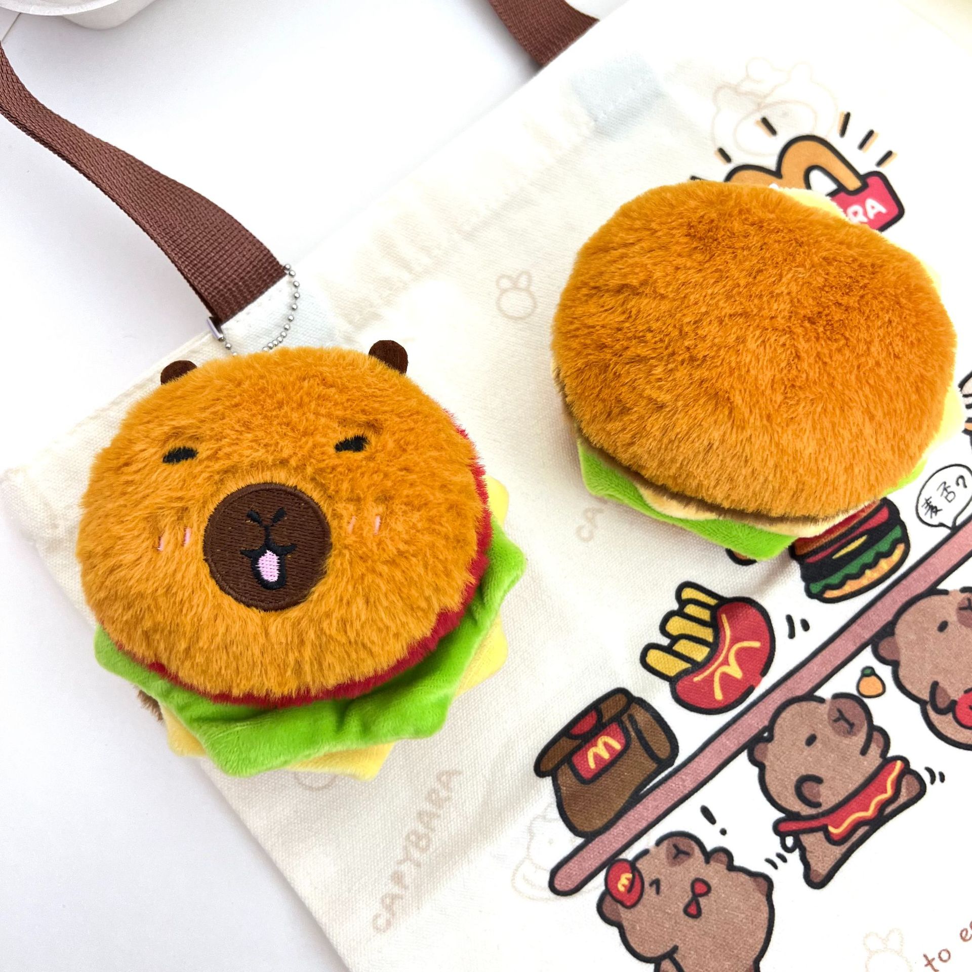 Очень большая толстая плюшевая игрушка в виде гамбургера, пищащий брелок, креативная игрушка в виде гамбургера, капибара