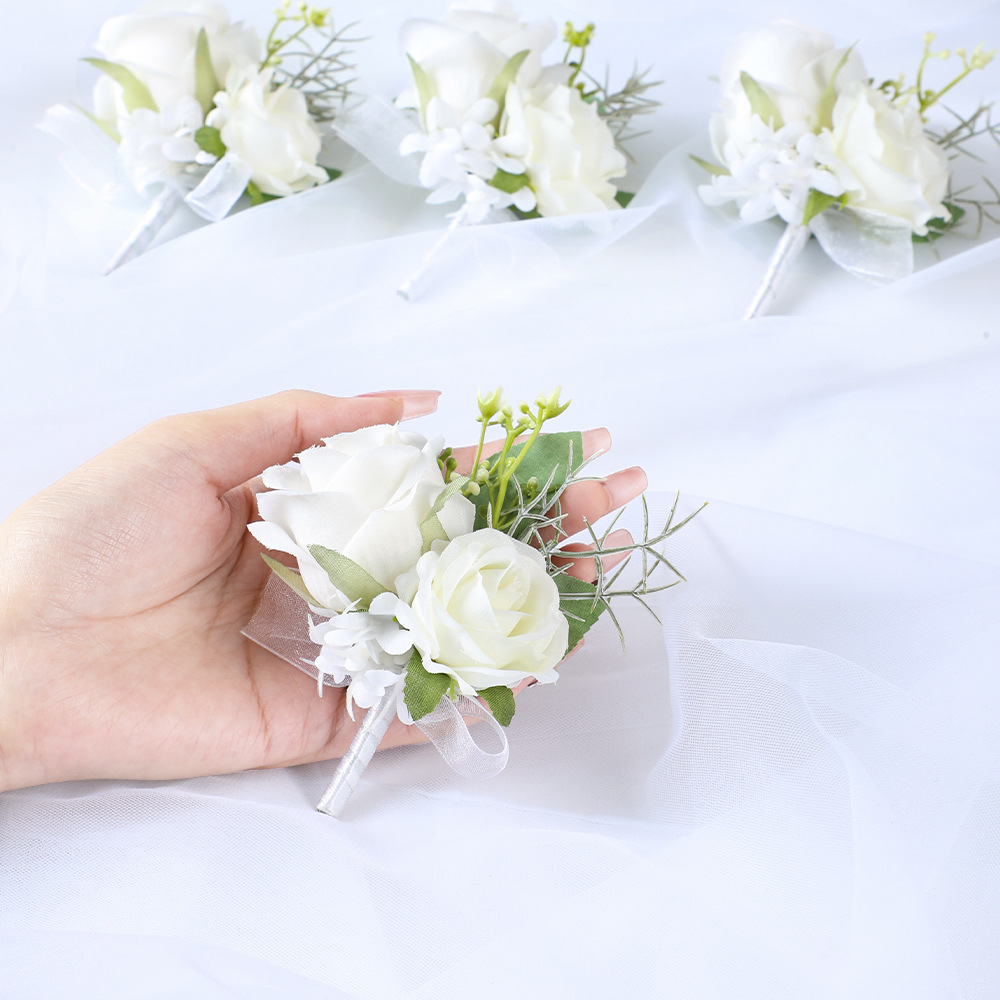 Кросс-браунерский европейский стиль белая двойная роза свадебный корсаж для невесты, жениха, подружки невесты, свидетеля, оптовая продажа цветка на запястье для сестры