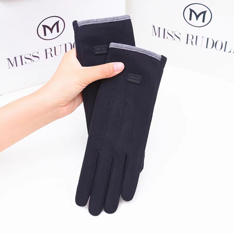 Customized Autumn and Winter Thickeneded Warm Gloves Korean Style Thin Elastic Cold-Proof Cycling Touch Screen German Velvet Sports Windproof Skiing