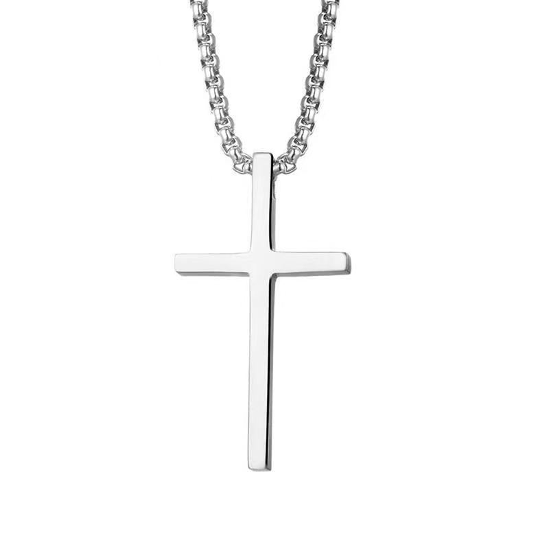 Cross-border European and American New Titanium Steel Cross Necklace Men's Trendy All-match Stainless Steel Cross Pendant Woolen Chain Accessories