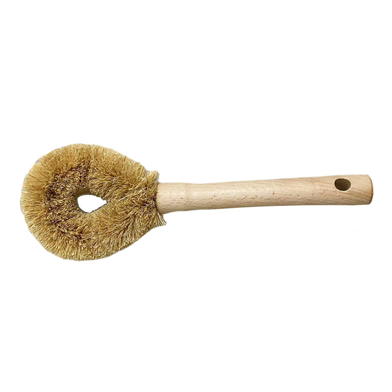 Household Coconut Palm Brush Wooden Handle Non-Stick Oil Pot and Bowl Brush Manufacturer Ready-Made Kitchen Cleaning Utensils Stove Cleaning Brush