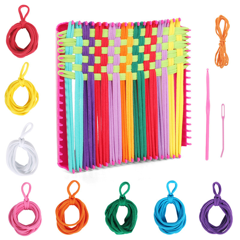 Cross-Border Rainbow Rubber Band DIY Elastic Rope Ring Weaving European and American Coil Loom Creative Coaster Hair Rope Set