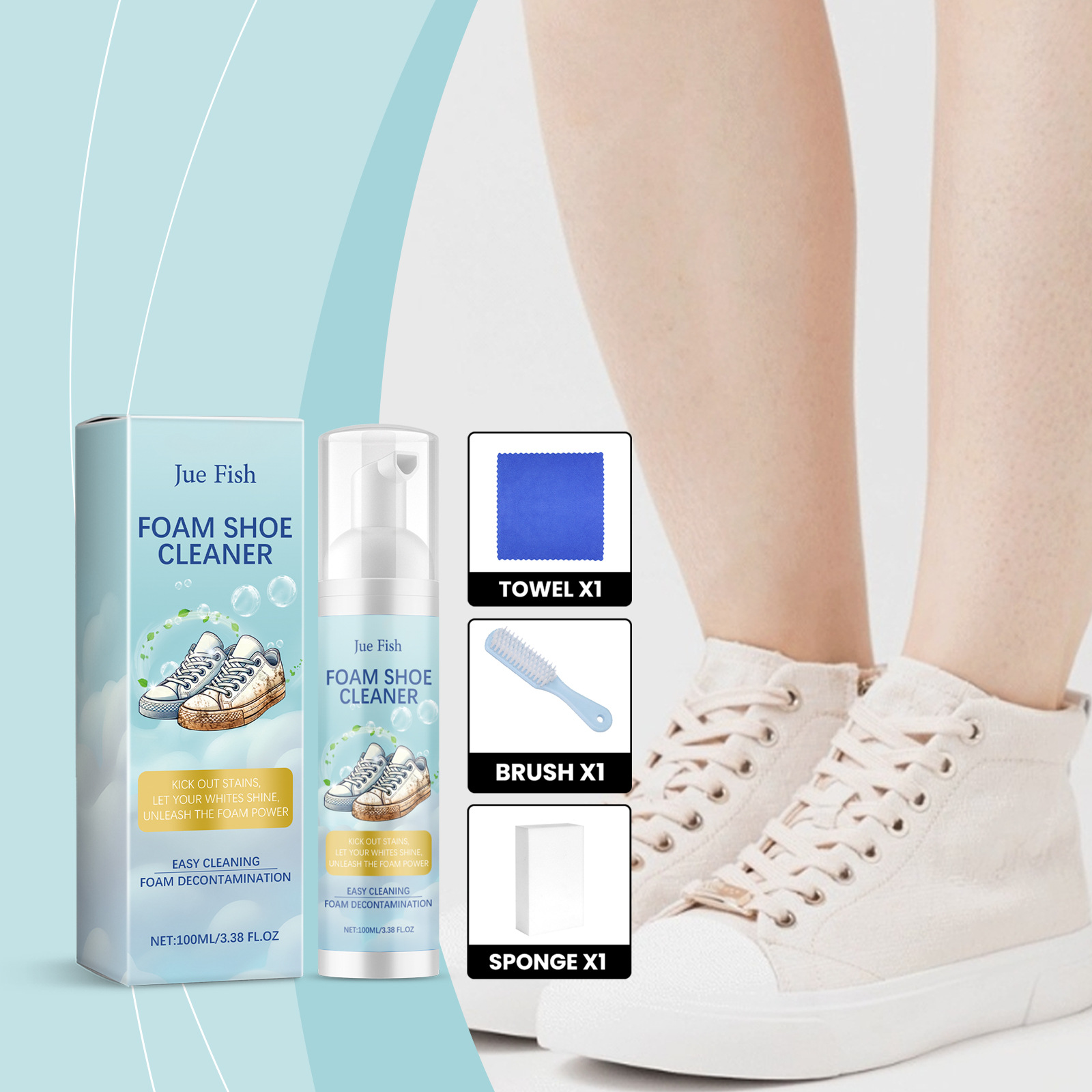 Набор для чистки обуви Jue Fish White Shoe Foam, очищение обуви, удаление пятен, чистка белой обуви