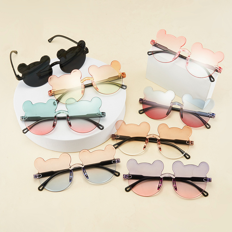 Очки для детей с одним каркасом в виде медведя, популярные симпатичные мультяшные солнцезащитные очки, градиентные очки