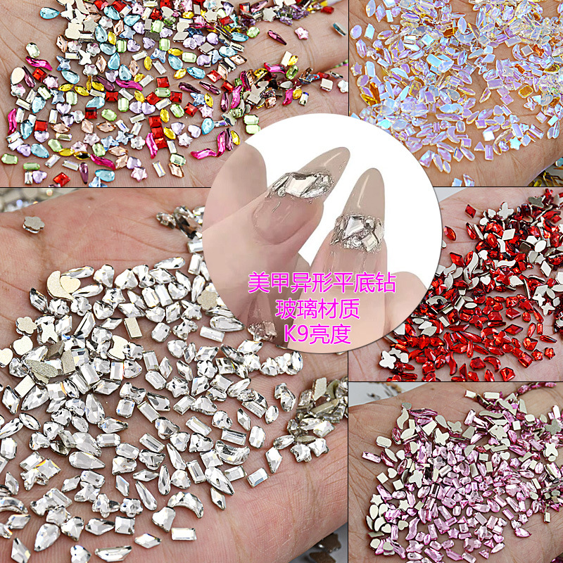 Смешанная партия K9 стеклянных мини-особых плоских алмазов, маленькие белые сердечки для ногтей, DIY украшения для ногтей