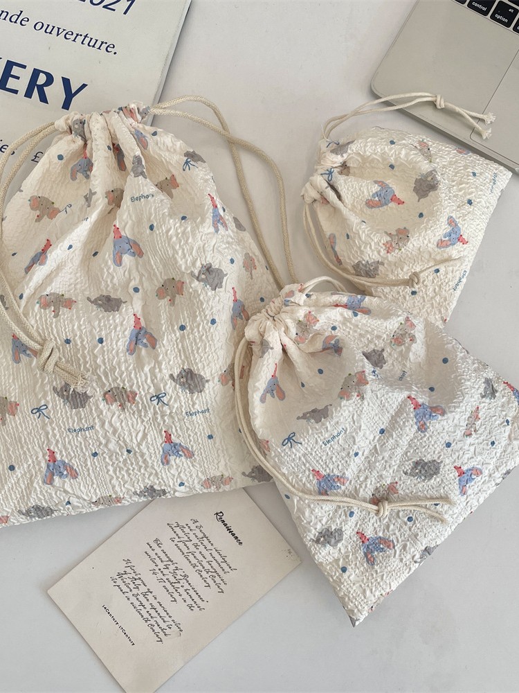 48151 [Copyright Model] Cartoon Drawstring Flap Pocket Pants Student Storage Bag Lipstick Cosmetic Bag Portable Three-Piece Set