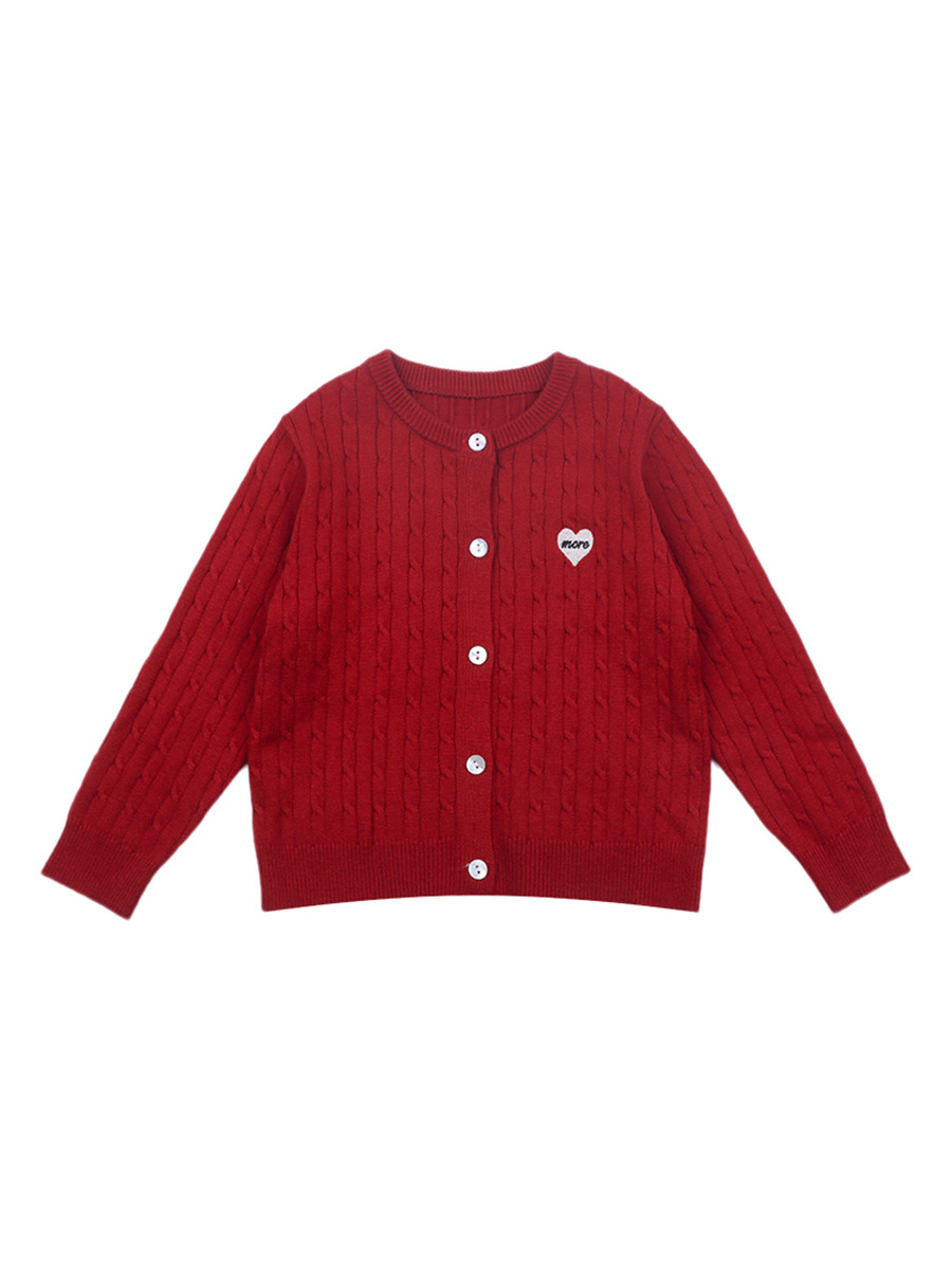 Aimobeibei Children's Clothing for Girls of All Sizes, Korean Style Warm Cable Knit Sweater, Heart Knit Cardigan Jacket