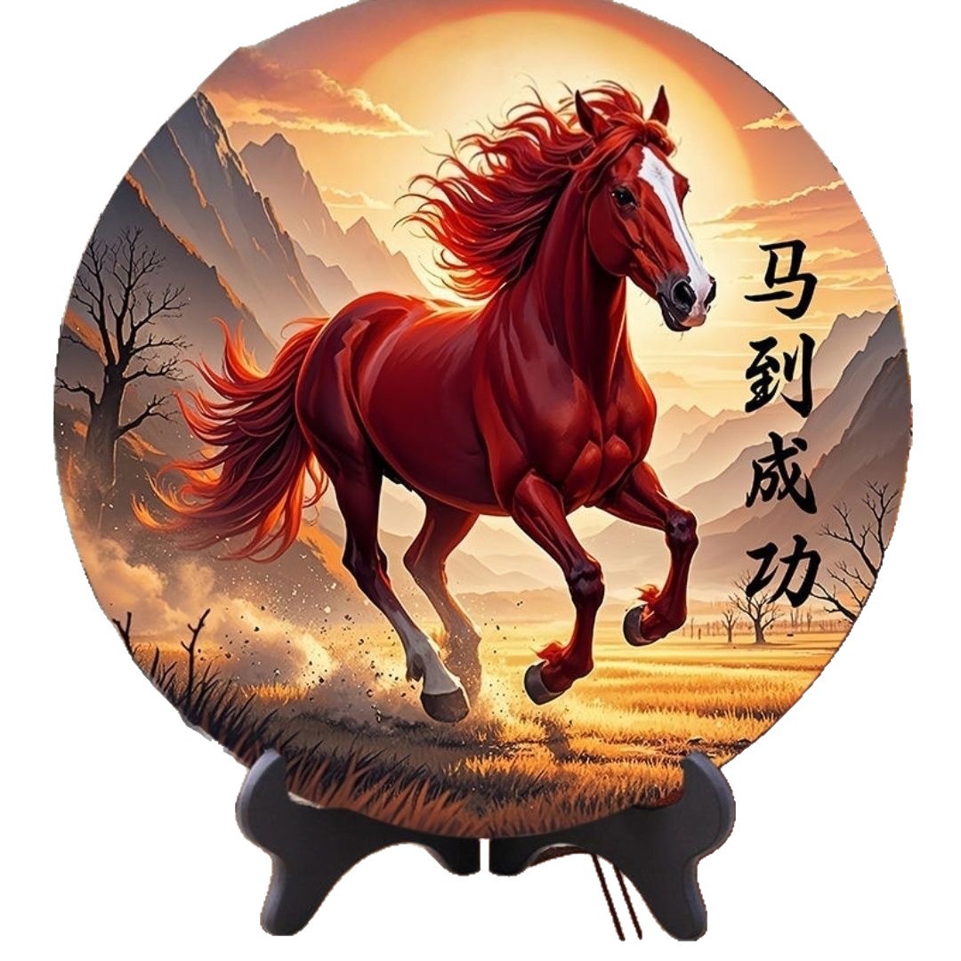 High-Definition Chinese-Style Density Board Round Desktop Ornaments for Living Room, Entrance Hall, Study, Office, High-End Decoration