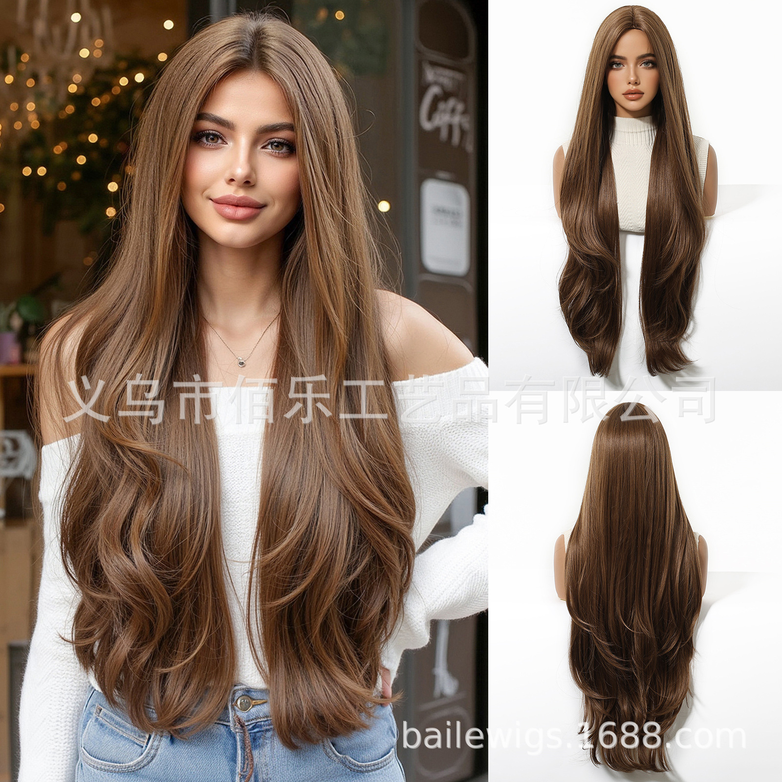 Парик женский полный головной убор коричневый средний пробор длинные кудрявые волосы Сючжуан парик химическое волокно женские парики европейская и американская оптовая продажа волос в наличии