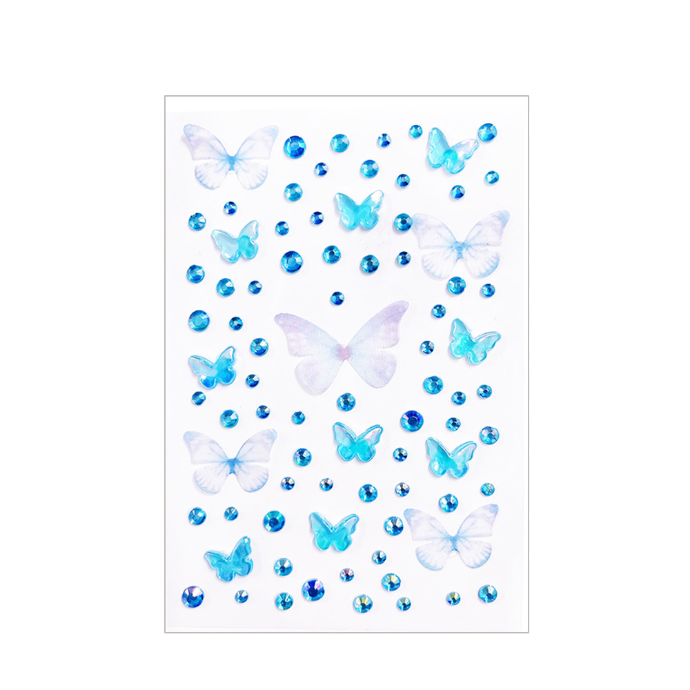 Ice transparent aurora butterfly tulle butterfly self-adhesive performance children's stage face super flash makeup 3d diamond ornaments