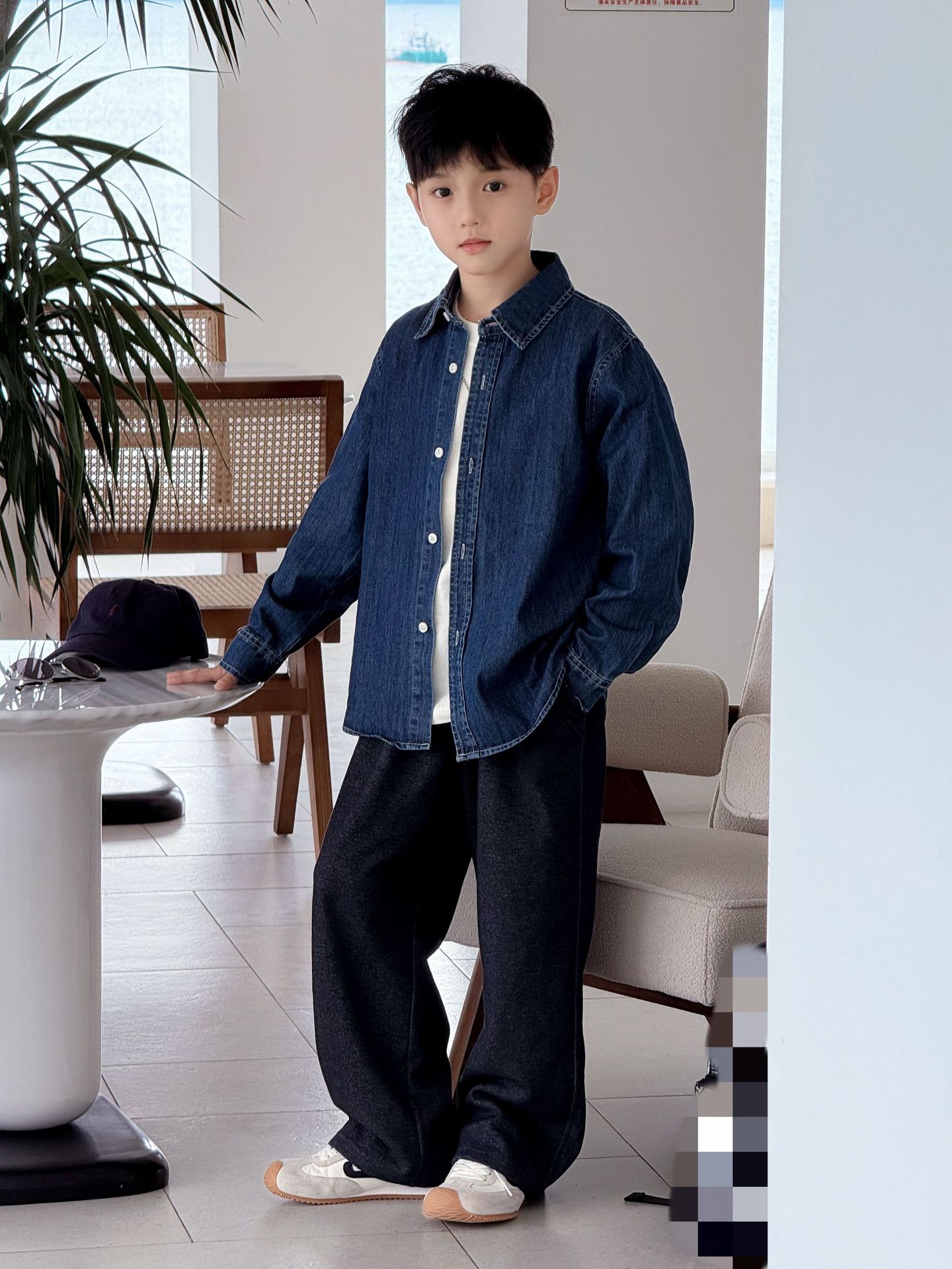 Dear Babys 25 Boys Pony Embroidered Retro Denim Shirt + Embroidered Straight Knitted Jeans]
