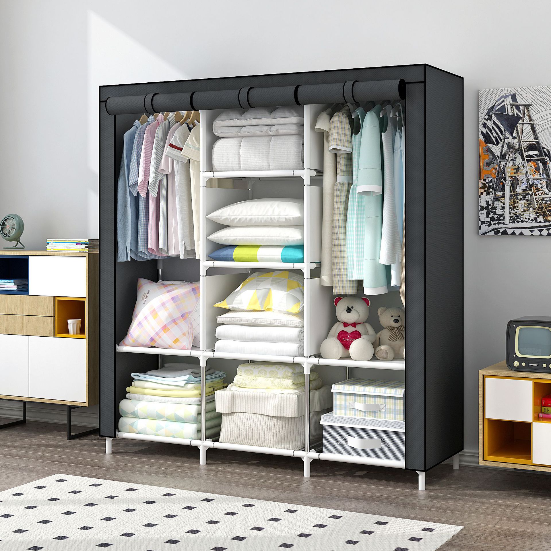 Простой тканевый шкаф для аренды, стальной каркас, экономичный, для малых квартир