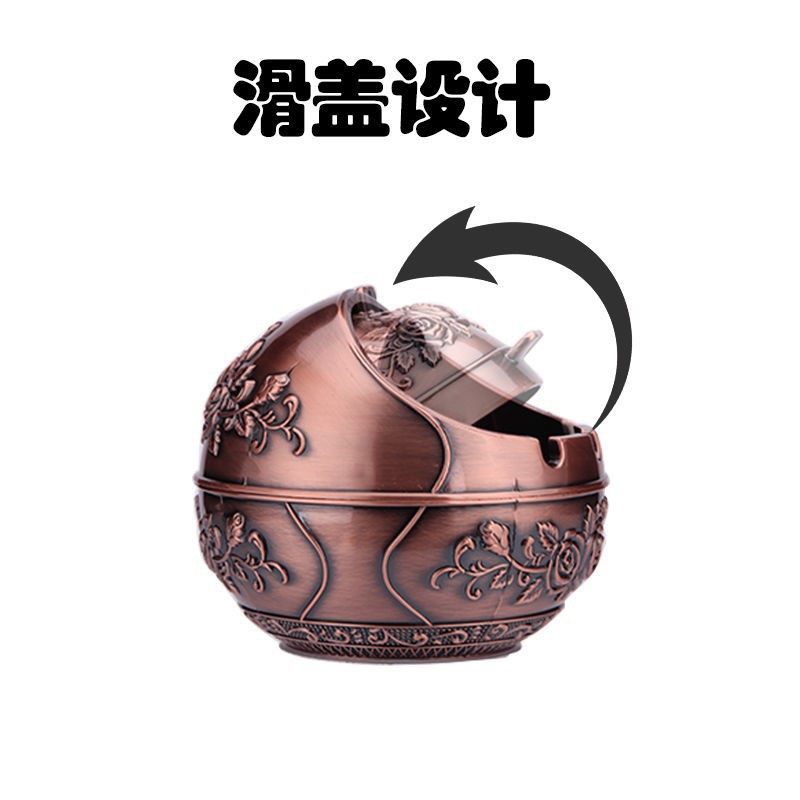 Windproof Ashtray with Cover and Fall-Resistant European-Style Home Living Room Coffee Table Large Retro Creative Stylish Cigarette Exquisite Ashtray