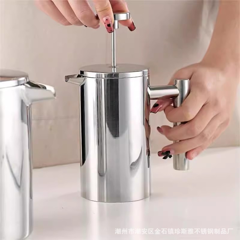 Френч-пресс из нержавеющей стали 304 с двойной изоляцией, большой ёмкости, для ручного заваривания кофе, с венчиком для молока