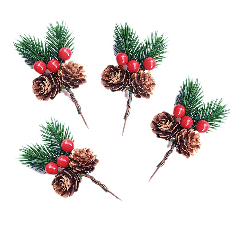 Pine needle mini Christmas tree accessories gift box decoration artificial flower Christmas decoration ornaments desktop red fruit ornaments ins