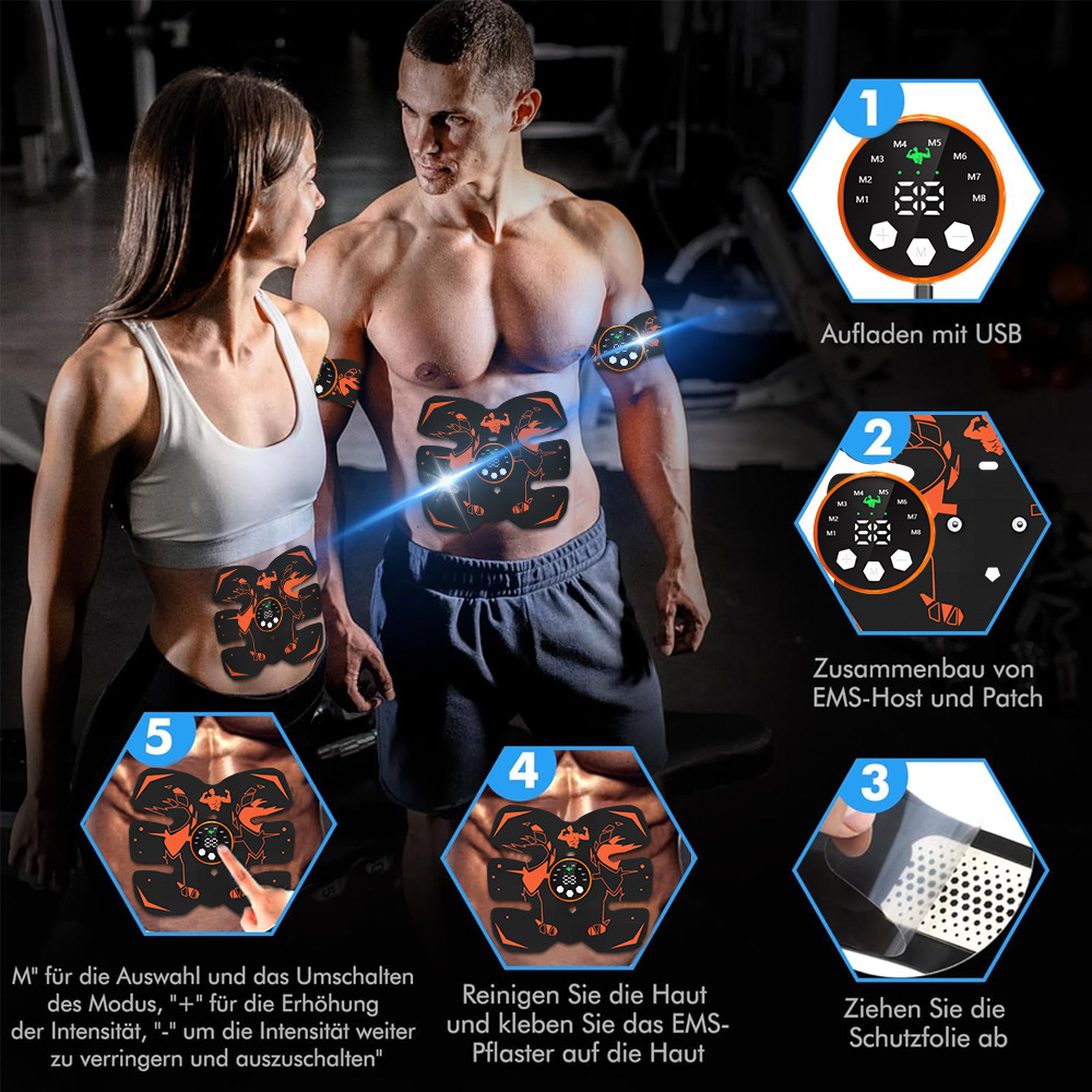 Cross-border EMS Pulse Abdominal Fitness Instrument Bodycon Muscle Training Instrument Artifact Lazy Abdominal Muscle Sticker Charging Abdominal Fitness Instrument