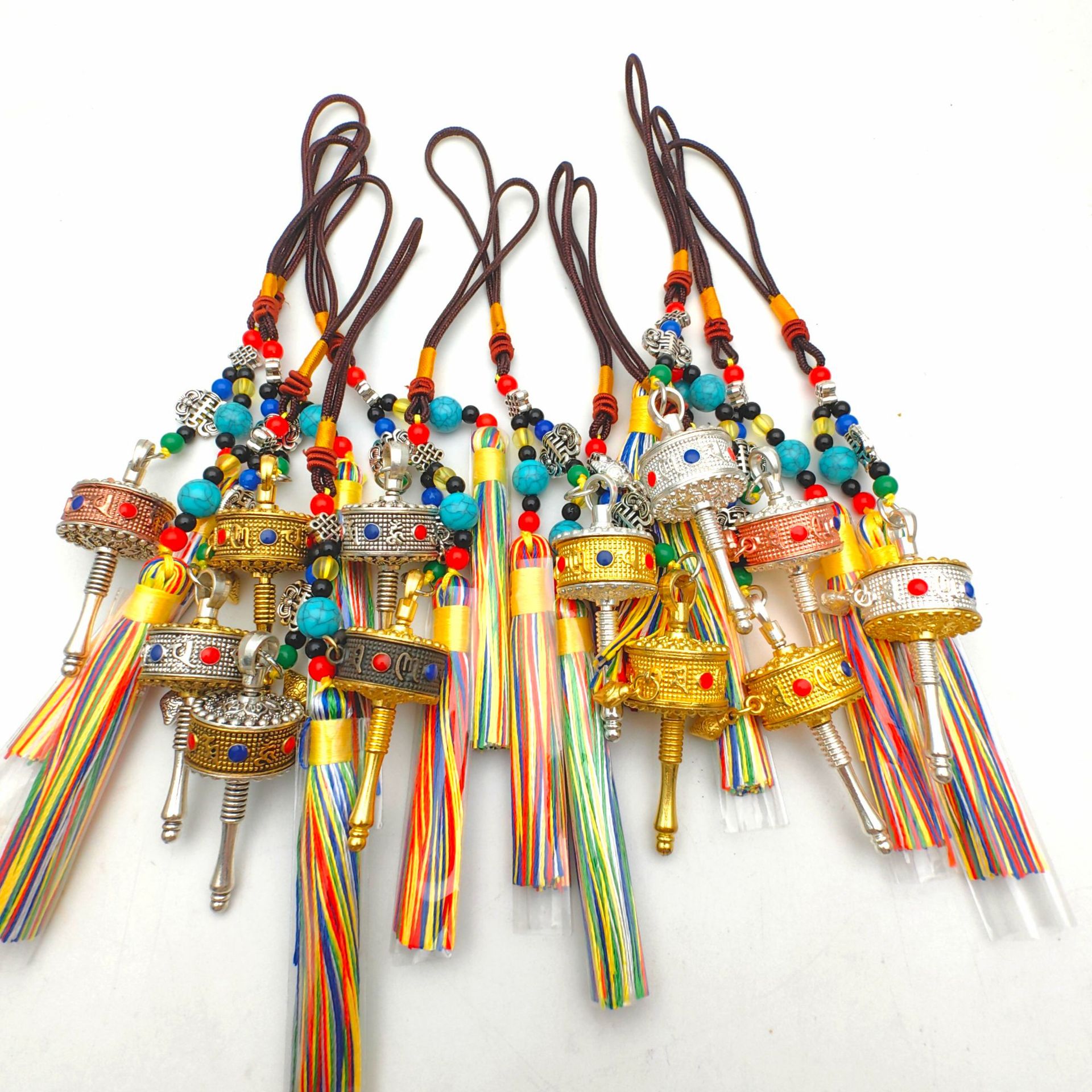 Xizang Tassel Dripping Oil Six-Character Mantra Prayer Tube Characteristic Ethnic Style Pendant Bag Pendant Accessories Wholesale