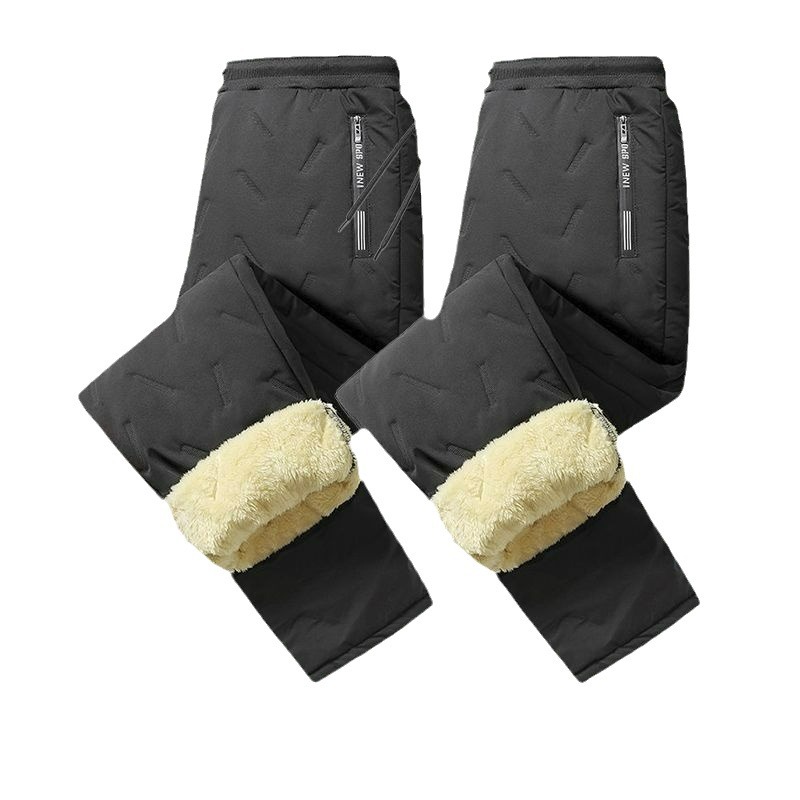 Winter Lamb Velvet Cotton Pants New Style Quilted Casual Thickeneded Windproof and Cold-Proof Warm Straight Lamb Velvet Sweatpants