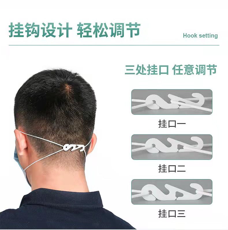 Ready Stock Mask with Anti-Strangle Hook, Ear Protection Hook, Black and White Hook, Buckle Adjustment Buckle, Non-Stretching Mask S Hook