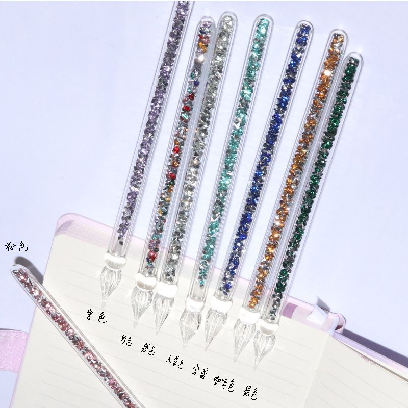 Manufacturers Supply Bright Starry Sky Internet Celebrity Quicksand Crystal Pens in Various Styles of Colorful Crystal Glass Dip Pens