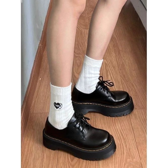 Thick-Soled Height-Increasing Shoes 2025 Autumn New Retro British Style Small Leather Shoes Women's Lace-Up Martin Boots with Stitching